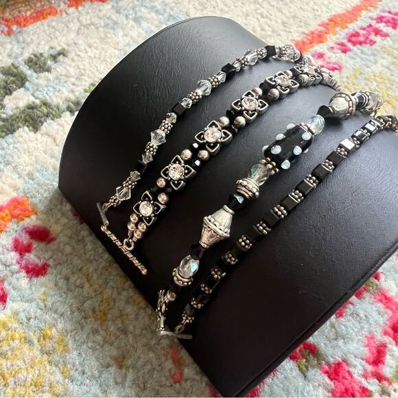 Silver and Black Beaded Bracelet Stack Set Birthday Gift - Picture 3 of 6